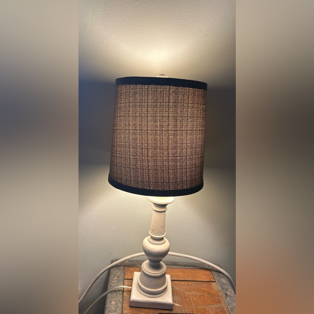 Cottagecore white wood shabby chic Table Desk Lamp with Grey Gray Shade 20” - Picture 7 of 14